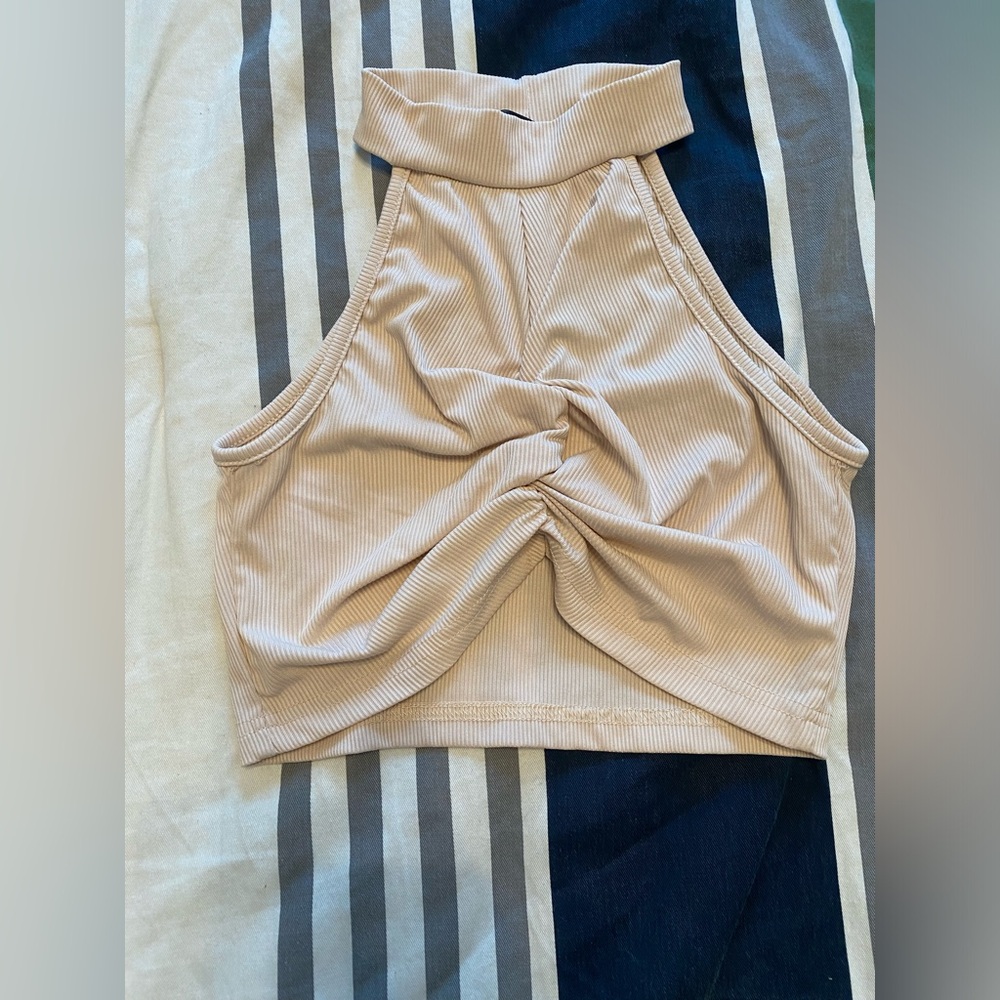 SHEIN Tan Ruched Cut Out Crop Tank Top